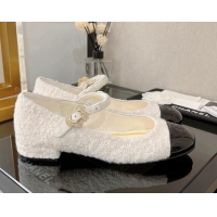 Popular Style Chanel Tweed Mary Janes Ballerinas G39582 White