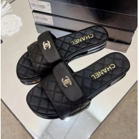 Super Quality Chanel Flat Slide Sandals 090725 Black