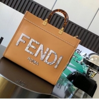 Promotional FENDI SUNSHINE MEDIUM leather and elaphe shopper 8BH386A brown