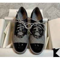 Sophisticated Chanel Calfskin Lace-ups Flat with Chain Grey 1012105