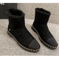 Discount Chanel Classic Suede Ankle Boots with Chain Black 012107