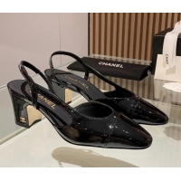 Luxury Cheap Chanel Patent Leather Slingback Pumps 6.5cm Black 1012110