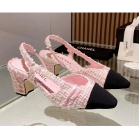 Grade Chanel Tweed Slingback Pumps 6.5cm Light Pink 012112