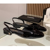 Good Product Chanel Patent Leather Slingback Flat Black 012113