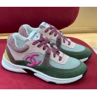 Durable Chanel Fabric Sneakers G39597 Green/Pink