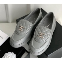 Sumptuous Chanel Lambskin Loafers with CC Foldover Gray 012130