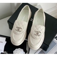 Hot Style Chanel Lambskin Loafers with CC Foldover White 012131