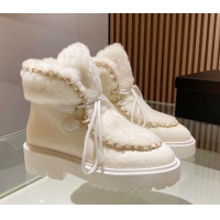 1:1 aaaaa Chanel Wool and Horse Fur Lace-up Ankle Boots White 101301