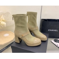 Good Product Chanel Suede and Patent Leather Ankle Boots Green 101303