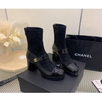 Grade Chanel Suede and Patent Leather Ankle Boots Black 101304