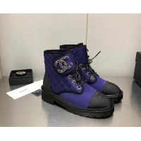 Discount Chanel Silk Lace-ups Ankle Boots G36424 Blue