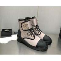 Popular Style Chanel Silk Lace-ups Ankle Boots G36424 Nude