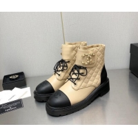 Good Looking Chanel Lambskin Leather Lace-ups Ankle Boots G36424 Beige