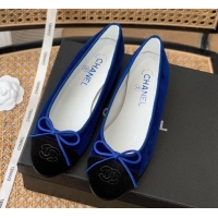 Stylish Chanel Velvet Ballerinas with Bow Blue 101321