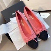 Pretty Style Chanel Tweed Classic Ballerinas Pink 101324