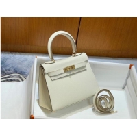 Traditional Specials Hermes Kelly 20cm Shoulder Bags Epsom KL2750 White&gold