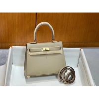 Top Quality Hermes Kelly 20cm Shoulder Bags Epsom KL2750 Pearl grey&gold