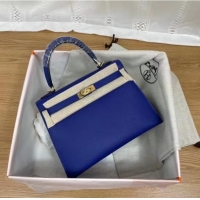 Most Popular Hermes Kelly 25cm Shoulder Bags Epsom KL2755 Electrooptic blue&gold