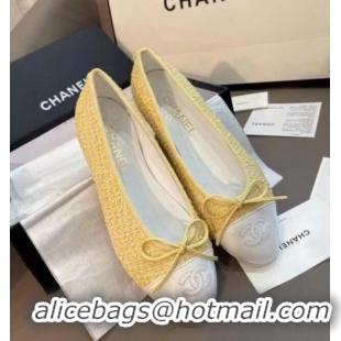 Top Design Chanel Tweed Classic Ballerinas Yellow 101325