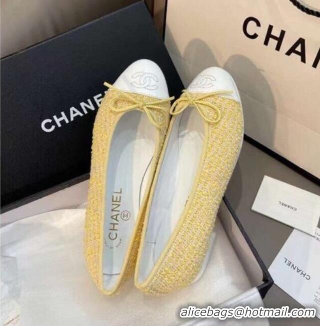 Top Design Chanel Tweed Classic Ballerinas Yellow 101325