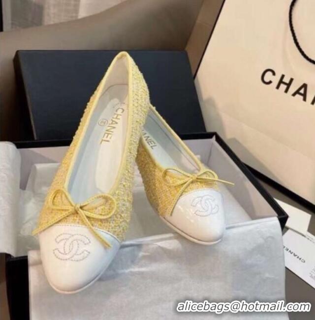 Top Design Chanel Tweed Classic Ballerinas Yellow 101325