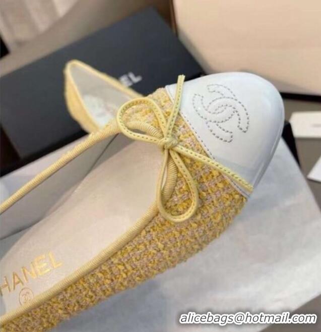 Top Design Chanel Tweed Classic Ballerinas Yellow 101325