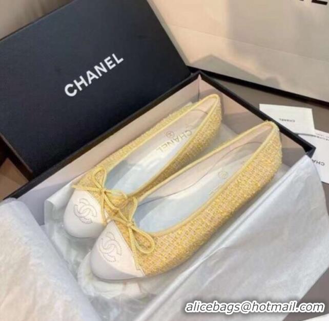 Top Design Chanel Tweed Classic Ballerinas Yellow 101325