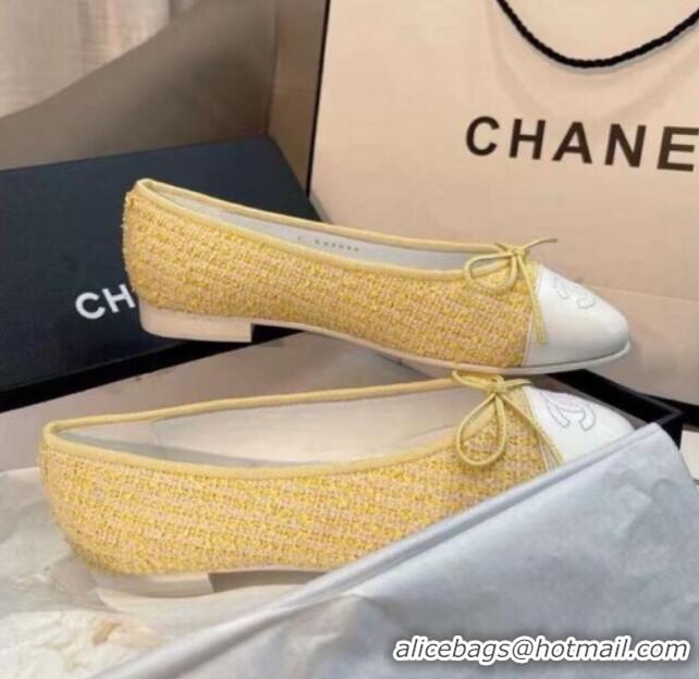 Top Design Chanel Tweed Classic Ballerinas Yellow 101325