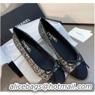 Perfect Chanel Tweed Classic Ballerinas Silver/Black 101326