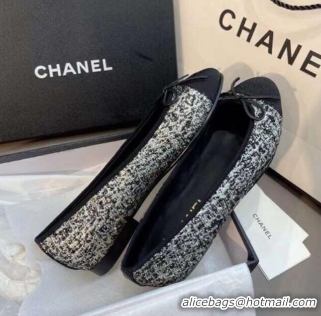 Perfect Chanel Tweed Classic Ballerinas Silver/Black 101326