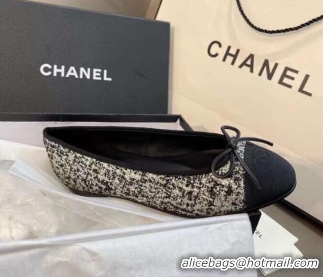 Perfect Chanel Tweed Classic Ballerinas Silver/Black 101326