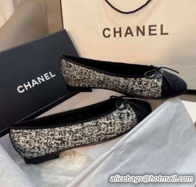 Perfect Chanel Tweed Classic Ballerinas Silver/Black 101326