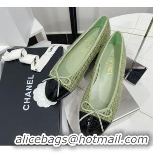 Sumptuous Chanel Tweed Classic Ballerinas Green 101327