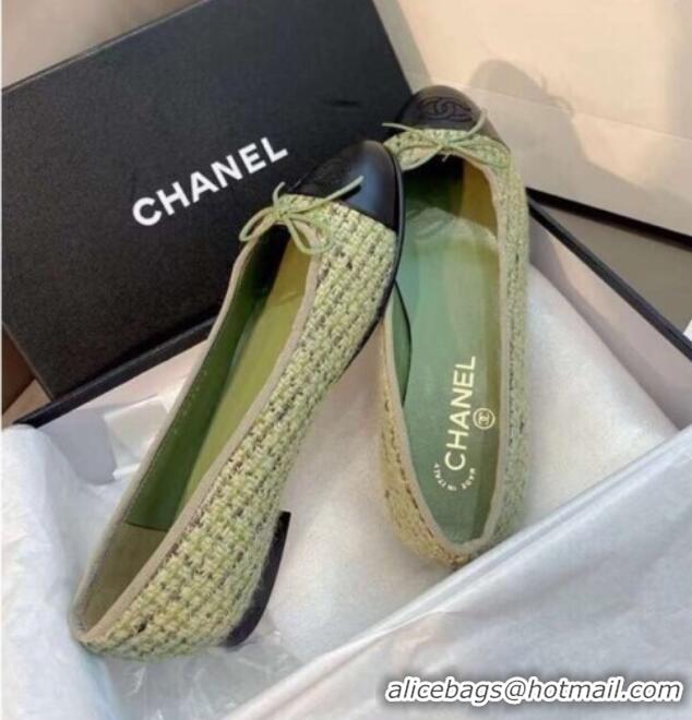 Sumptuous Chanel Tweed Classic Ballerinas Green 101327