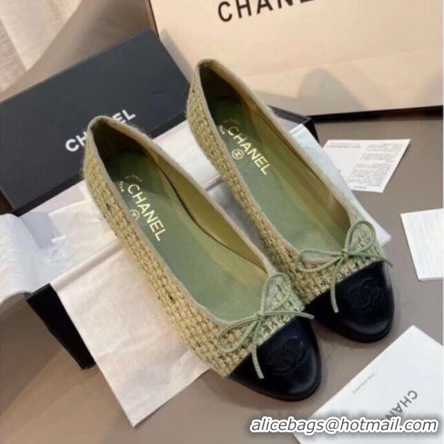 Sumptuous Chanel Tweed Classic Ballerinas Green 101327