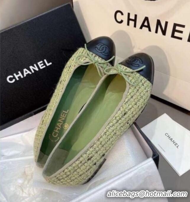 Sumptuous Chanel Tweed Classic Ballerinas Green 101327