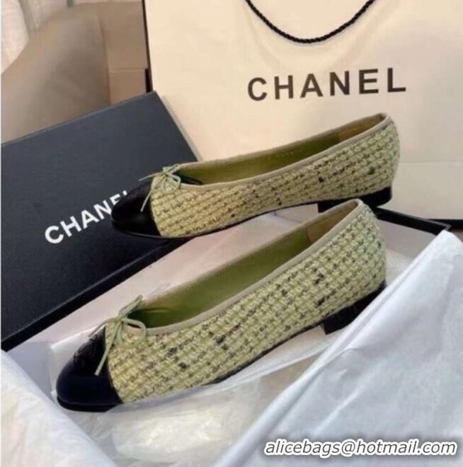 Sumptuous Chanel Tweed Classic Ballerinas Green 101327