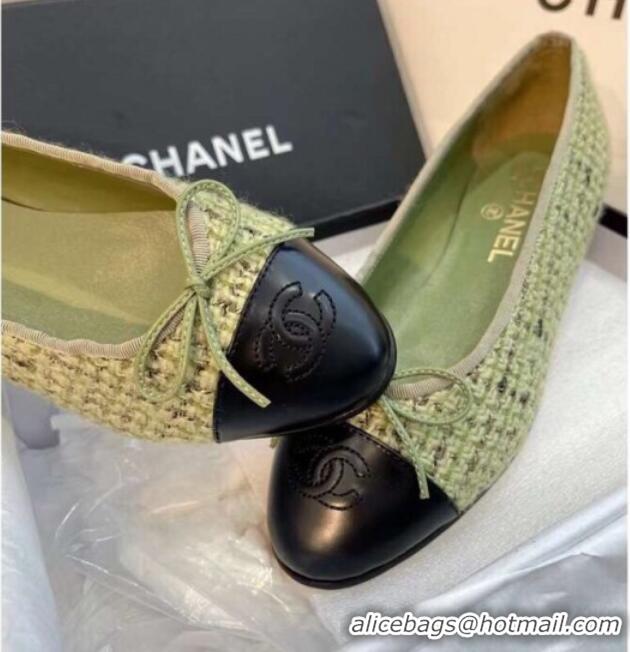 Sumptuous Chanel Tweed Classic Ballerinas Green 101327