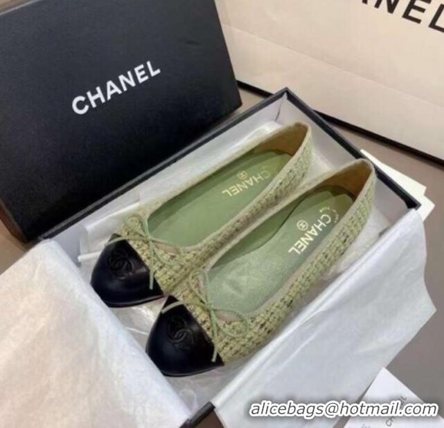 Sumptuous Chanel Tweed Classic Ballerinas Green 101327