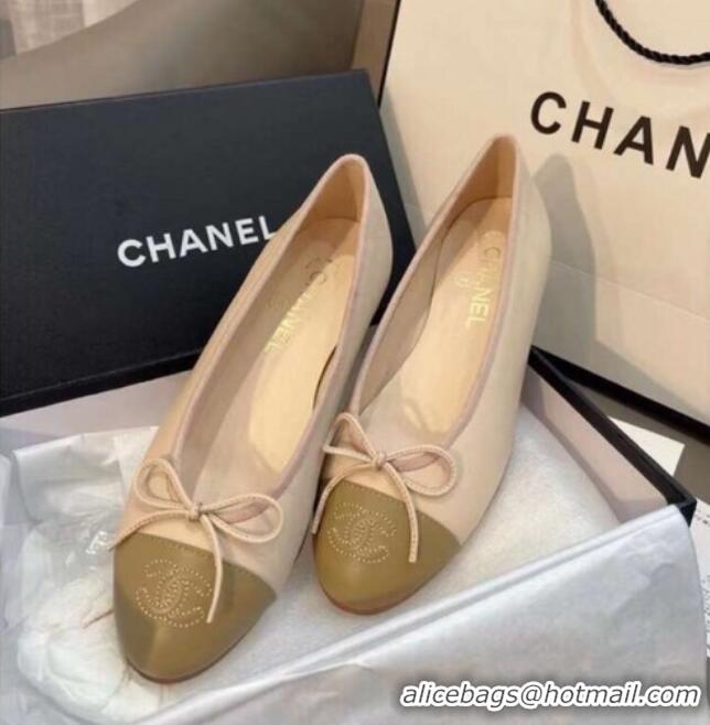 Popular Style Chanel Leather Classic Ballerinas Green/Nude 101337