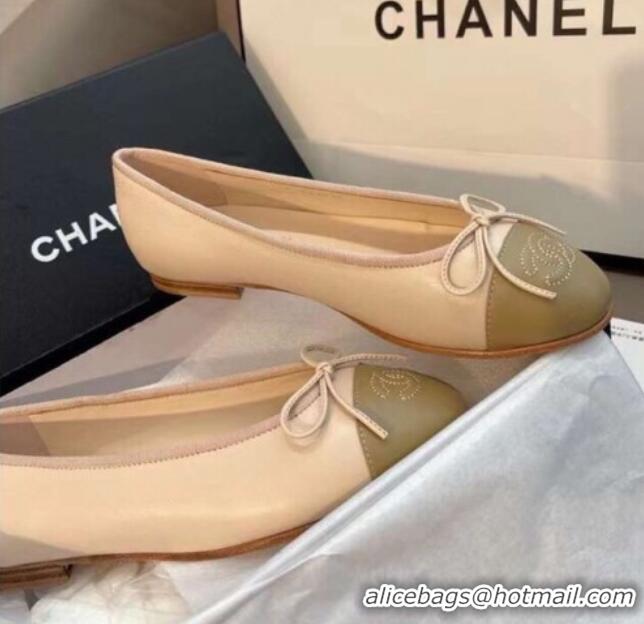 Popular Style Chanel Leather Classic Ballerinas Green/Nude 101337