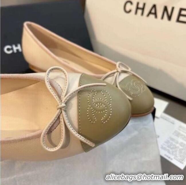 Popular Style Chanel Leather Classic Ballerinas Green/Nude 101337