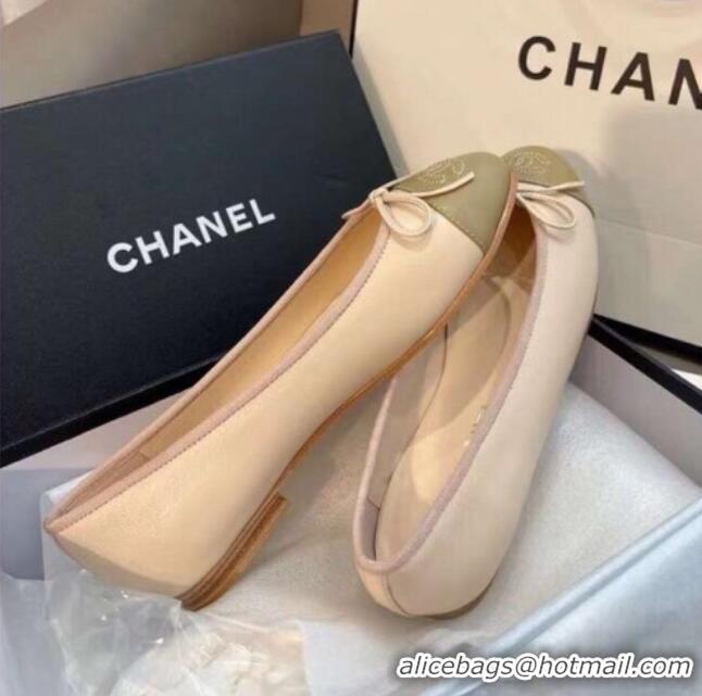 Popular Style Chanel Leather Classic Ballerinas Green/Nude 101337