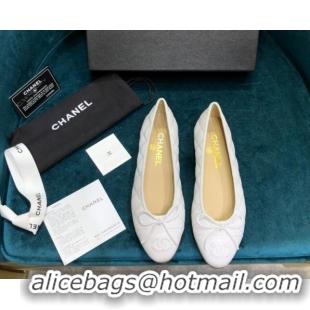 Duplicate Chanel Quilted Lambskin Classic Ballerinas White 101339