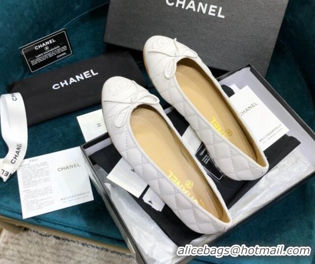 Duplicate Chanel Quilted Lambskin Classic Ballerinas White 101339