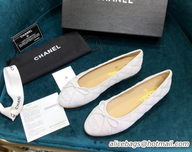 Duplicate Chanel Quilted Lambskin Classic Ballerinas White 101339