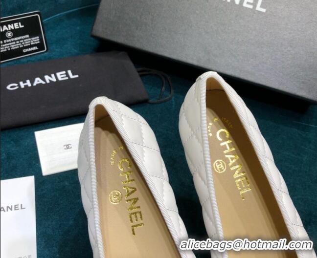 Duplicate Chanel Quilted Lambskin Classic Ballerinas White 101339