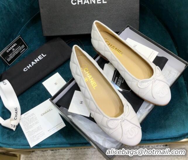 Duplicate Chanel Quilted Lambskin Classic Ballerinas White 101339