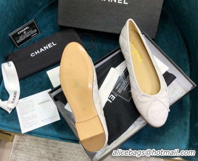 Duplicate Chanel Quilted Lambskin Classic Ballerinas White 101339