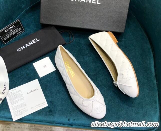 Duplicate Chanel Quilted Lambskin Classic Ballerinas White 101339